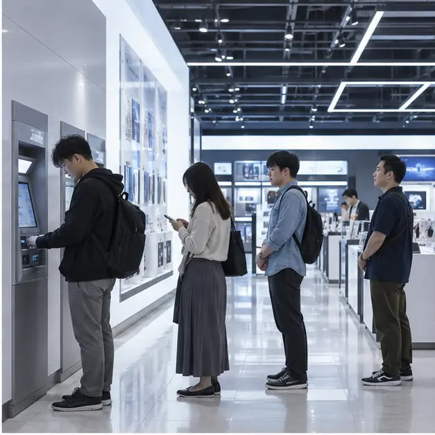 ATMの順番を待つ利用者